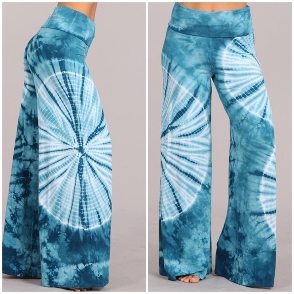 RESTOCKED!! Teal Swirl Tie Dye Palazzo Pants - Picture 1 of 6